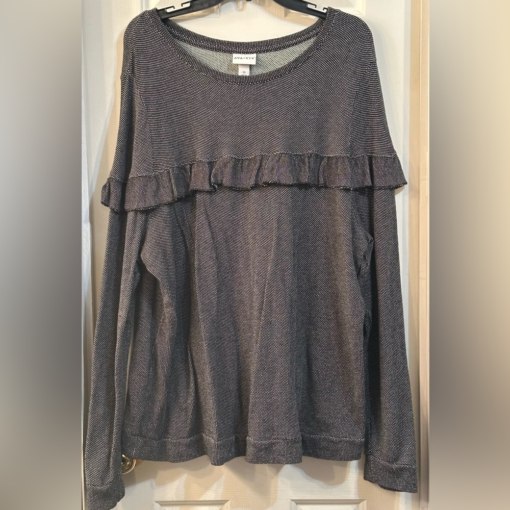 AVA & VIV Black/White dot long sleeve blouse, Size 2X